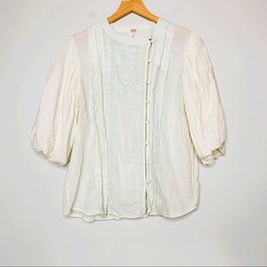 Free people Embroidered Balloon Sleeve Blouse